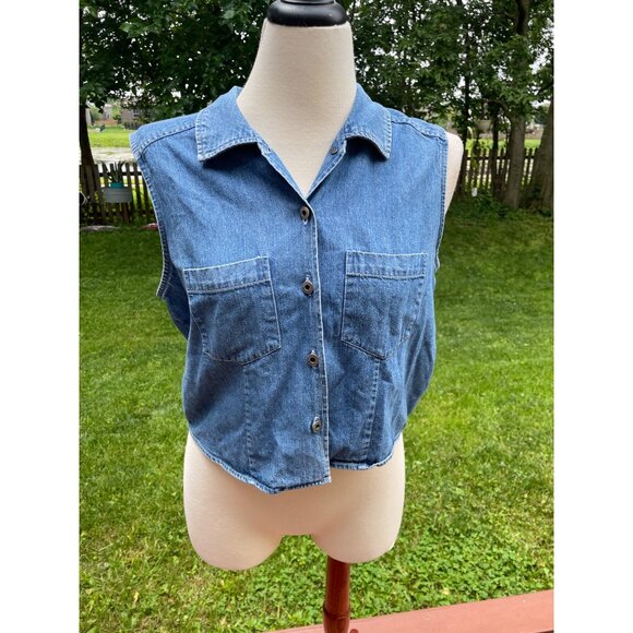 Vintage Old Navy Denim Sleeveless Button-Up Shirt Small - Picture 1 of 6